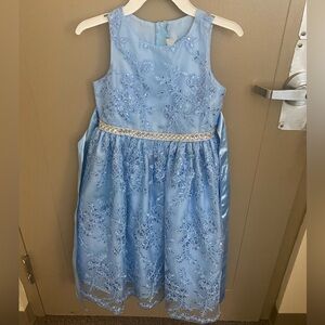 Ceci Kids Blue Party Dress Size 7/8 NEW Lace Floral Lined with tie $250